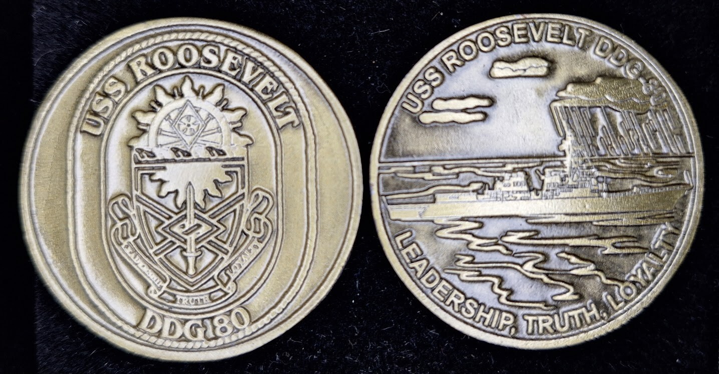 DDG-80 USS Roosevelt Navy Challenge Coin - Leadership Truth Loyalty