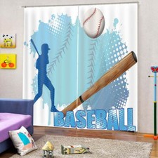 All Open Energy Baseball 3D Curtain Blockout Photo Print Curtains Drape Fabric