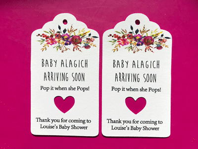 10 Gift Tags Baby Shower Favour Personalised Bomboneire Popping Soon Girl Boy