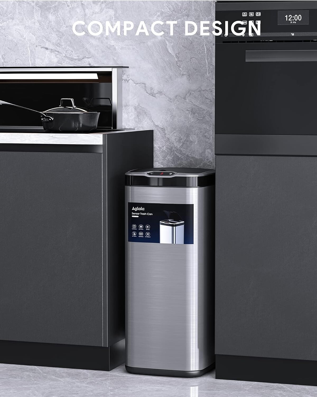 Aglaia Kitchen Trash Can, 8 Gallon Automatic Trash Can with Lid, Motion