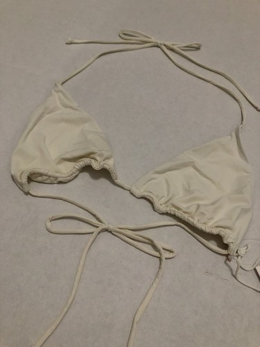 NEW Good American 2 US M Tiny Ties Triangle Bikini Top Swim Cream Ivory Beachy - Picture 7 of 10