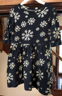 Cat Jack Girls 3/4” Sleeve Skater Dress Black SIze XS 4/5 Gold
