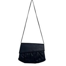 Vintage 80s Envelope Clutch Purse Leather Blue Asymmetric New Wave Cross Body