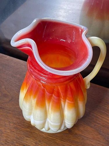 Kanawha Gas #308ED Pitcher 5.5″ Orange White Slag Vintage