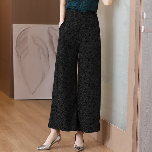 Womens Fashion Floral Wide Legs Casual High Waist Loose Straight Trousers Pants - Picture 3 of 15