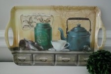 Tablett "Coffee" - 48 x 29 cm mit Henkel Griff Melamin Kunststoff Shabby