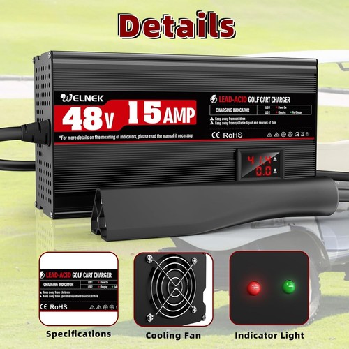 48 Volt 15 Amp Golf Cart Battery Charger for EZGO & TXT, 900W 48V Golf Cart - Picture 8 of 9
