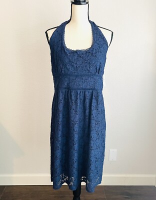 NWT Laundry by Design Women s Blue Sleeveless Tie Neck Sheath Dress Size 14