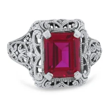 ART DECO STYLE LAB-CREATED 5 CT. RUBY 925 STERLING SILVER FILIGREE RING     015X