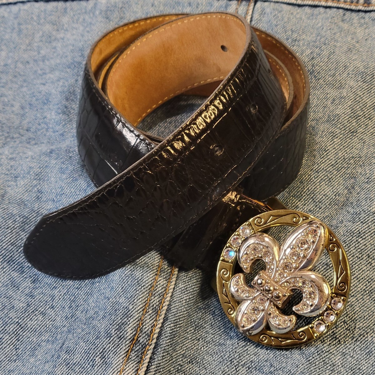 Brighton Black Waist Belt with Gold Embroidery Sz L-34 Brighton 34 Size Belts for Women for sale | eBay main image 4