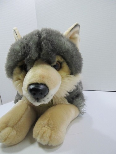 Miyoni Aurora grauer Wolf Welpe weiches Plüschtier Stofftier 18 Zoll liegend realistisch - Bild 2 von 11