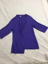 CJ Banks Cardigan Top Plus Size 2X Dark Purple Short Sleeve Open Front Stretch