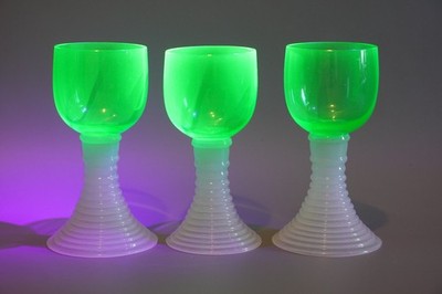 ** 3x Uranium Glass Romans, Wine Glass **