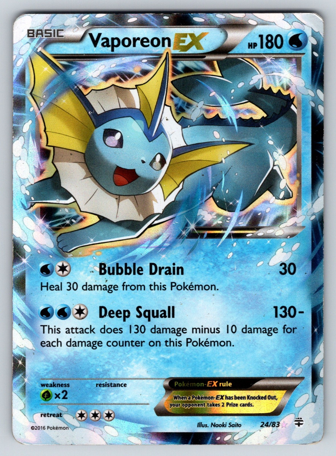 VAPOREON EX 24/83 Rare Holo EX - Generations - XY Pokemon TCG Card