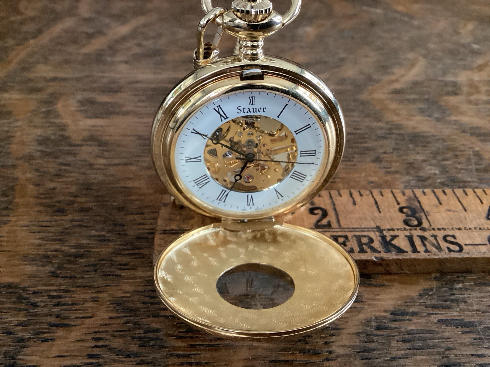 Stauer Mechanical Skeleton Pocket Watch Gold Tone… - image 1