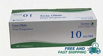 Easy Glide 10ml 10cc Oral Syringe, Sterile, Caps Included, 50 Pack