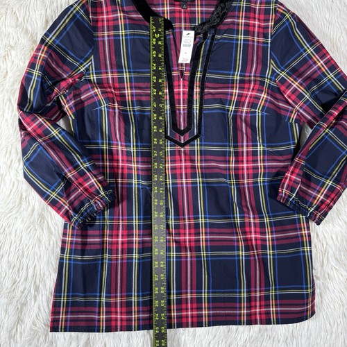 TALBOTS Black Red Checked Jewel V-Neck Long Sleeve Tunic Women's Size Medium - Picture 10 of 24