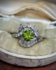 2CT Round Cut Lab-Created Peridot Women's Engagement Ring 14K White Gold Plated