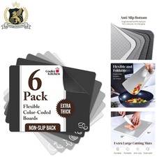 Color-Coded Extra Thick Flexible Cutting Mats for Safe Food Prep - Set of 6