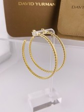 David Yurman 18K Yellow Gold Cable Hoop Earrings 55mm Large DY 750 BEAUTIFUL 