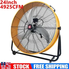 24 Inch Floor Fan Heavy Duty 3 Speed Metal Industrial Drum Fan 360° Adjustable