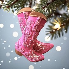 Hobby Lobby VIRAL Glitter Hot Pink Cowgirl Western Boots Resin Ornament NWT