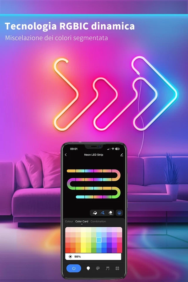 Beaeet Striscia LED Neon RGBIC 3M con Controllo App Tuya Compatibile con Alexa - Immagine 4 di 4