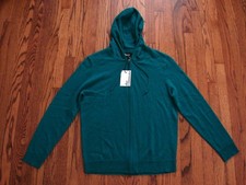 NWT Peacock Green Full-Zip Cashmere Hoodie Sweater by The Commons, Size Large