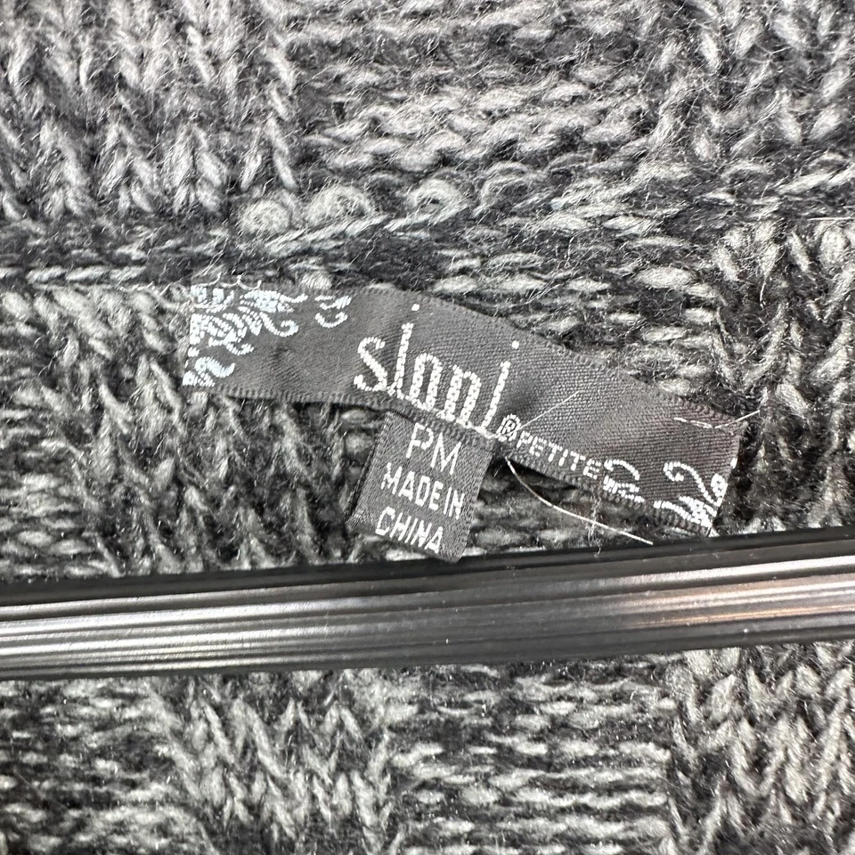 Vintage Sioni Cardigan Womens Petite M Gray Multi Ruffle Knit Artsy Long 90s - Image 4 of 4