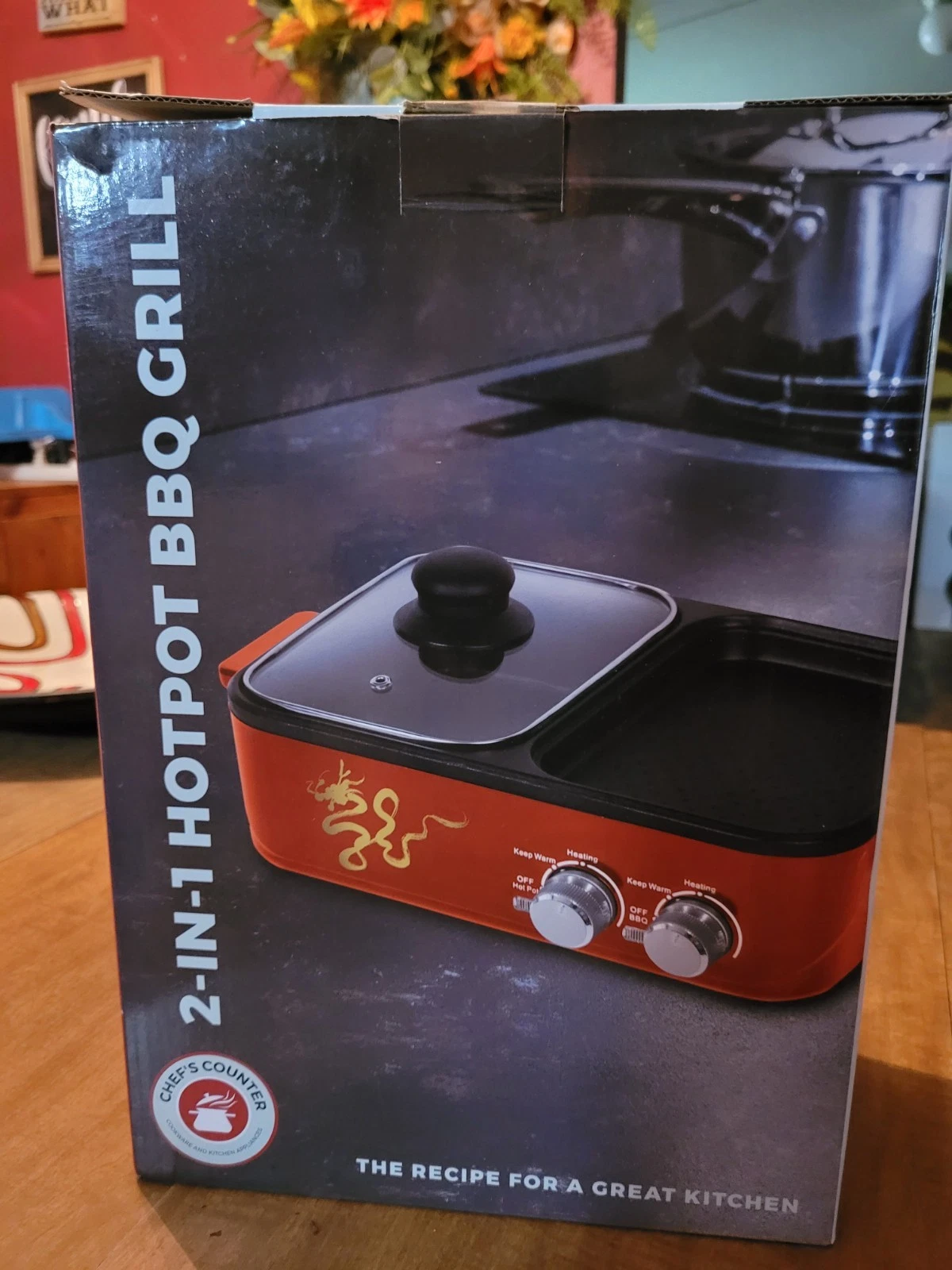 Chef's Counter 2-in-1 Hotpot Electric BBQ Grill New In Box Model CC-1688-RD