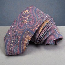 $135 ROBERT KEYTE Tie Purple Paisley Wool Silk Handmade England 60" L - 3" W