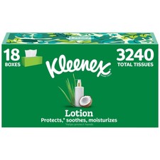 Lotion Facial Tissues with Coconut Oil, 18 Flat Boxes, 180 Tissues Per Box, 3Ply