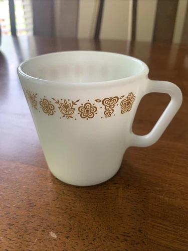 Pyrex Coffee Cup Butterfly Gold  Flower D Handle Mug VINTAGE