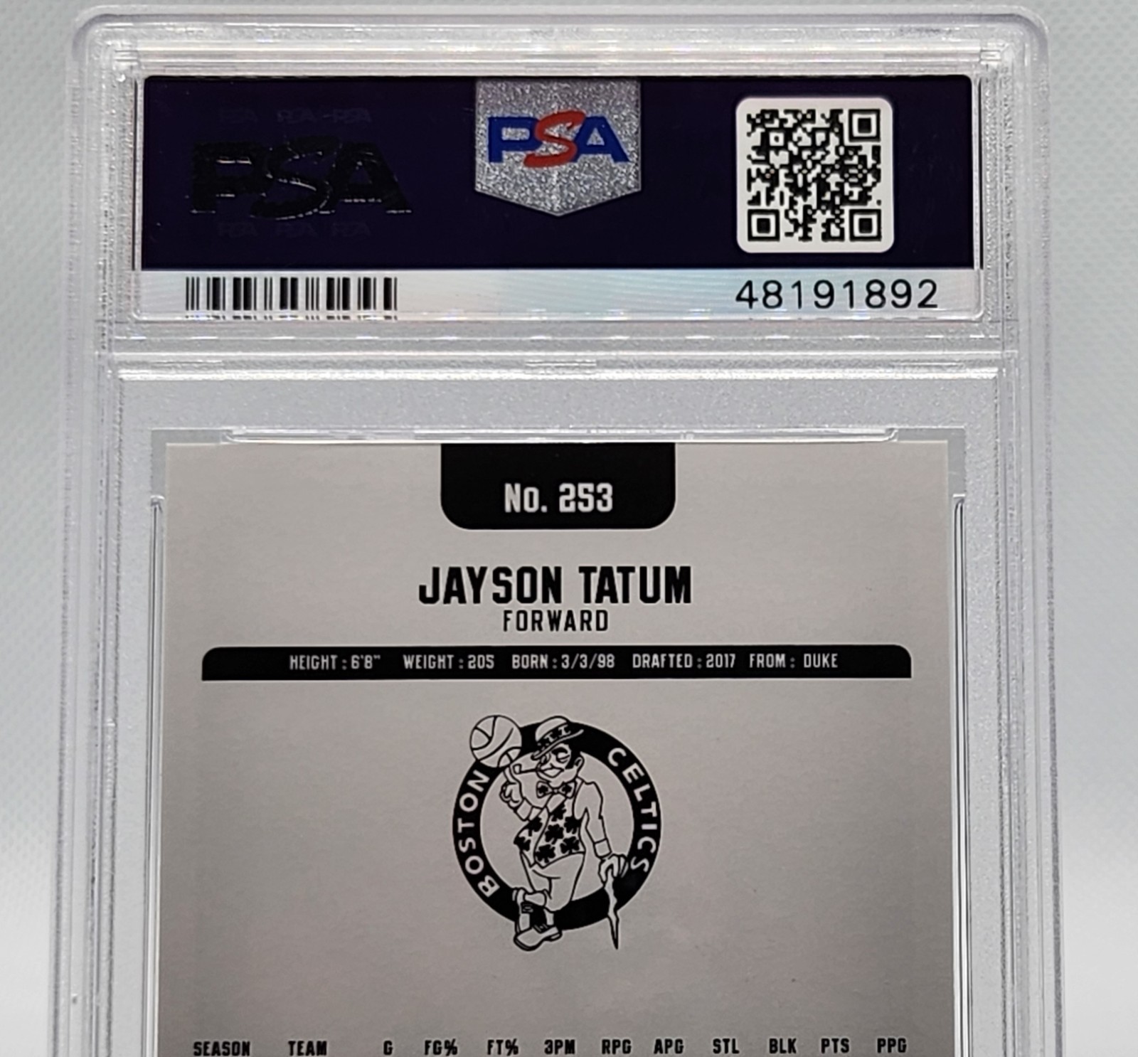 2017-18 NBA Hoops #253 Jayson Tatum Rookie PSA 10 view 3