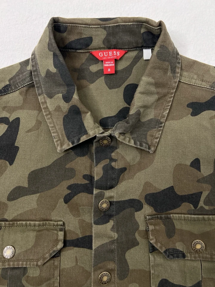 Guess 纽扣法兰绒衬衫男式中号迷彩帆布长袖按扣坚固 — 第 4/4 张图片