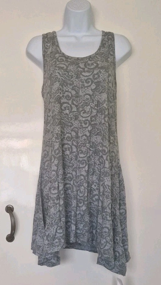 Evie Y2K Grey Lace Pattern Hanky Hem Racer Back Tunic Top Dress 14 NWT Peacocks - Image 2 of 4