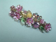 VINTAGE PINK FLOWER METAL HAIR BARRETTE HAIR ACCESSORY