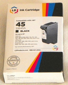 LD Black Ink Cartridge ~ Replacement for HP 45 (51645A) ~ fits several hp models