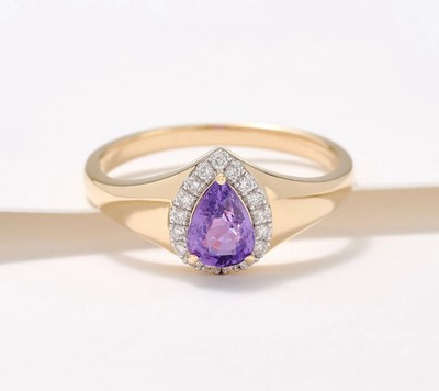 Vault Discoveries Purple Sapphire Pear Ring, 14K Yellow Gold, Size 8