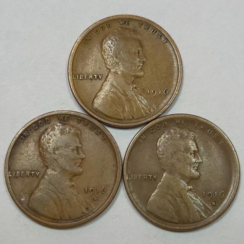 1916-P 1916-D 1916-S Lincoln Wheat Cent Set (Lot#1)