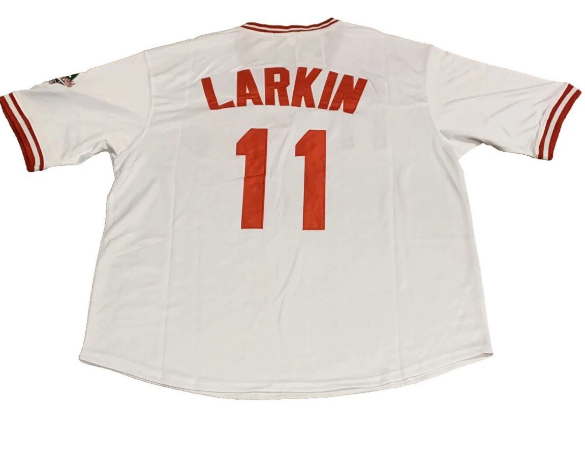 Barry Larkin Cincinnati #11 Jersey Men’s XL Reds 1990 Home White Retro Throwback