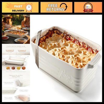 Large 9x13 Ceramic Casserole Dish - 4.2 Qt Lasagna Pan with Handles, Durable Bak