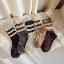Womens Striped Crew Socks Mid Calf College Style Sports Casual Retro One Size