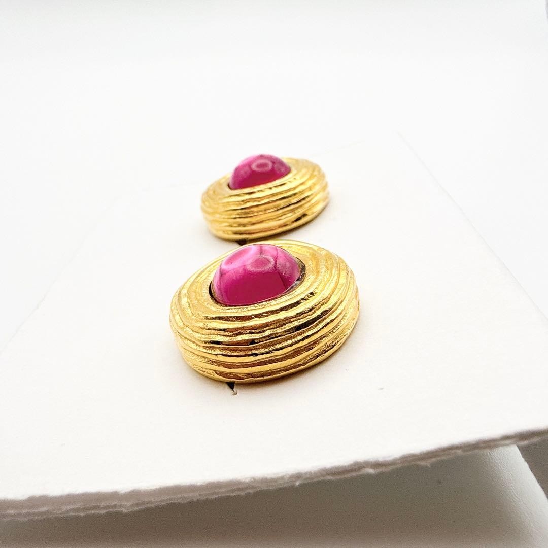 GIVENCHY 3006-3 Earrings Color Stone Pink Gold Vintage Rare Japan Limited thumbnail 3