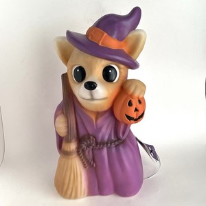 Blow Mold Witch Puppy Trick or Treat Halloween Light Up Corgi 18” Whimsical