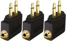 Dual Male to 3.5mm Female Airplane Headphone Adapter (3 Pack, Gold Plated)