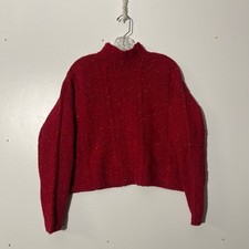 Suéter de confeti tejido a mano tejido con cable de lana roja de The America Collection talla S