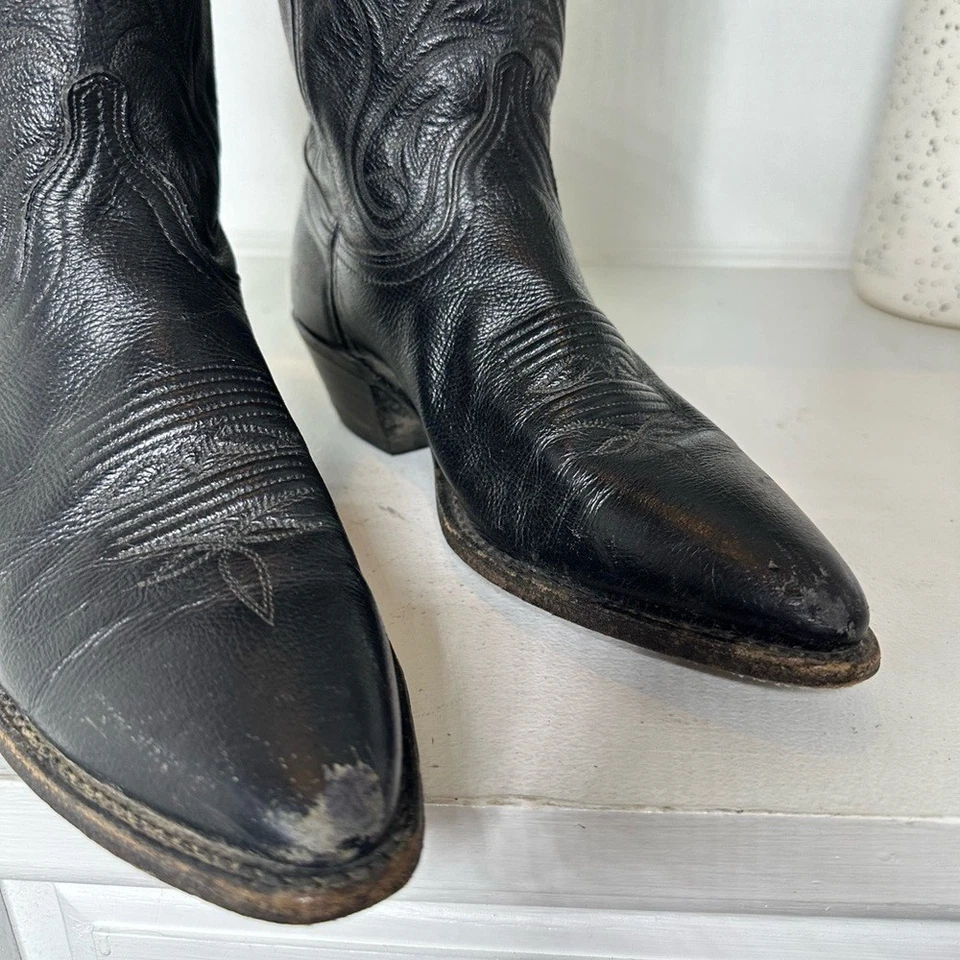 Vintage Dan Post Black Leather Western Cowboy Boots Women 8.5M Classic Pointed - Image 4 of 4