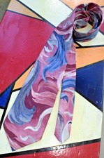 Neck Tie VTG Ties by Armand 60s 70s Psychedelic Mauve Blue Poly Wide 56" x 3.75"