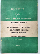 Gazetteer Vol II Nigeria Lagos 1965 Fold Out Map Federal Survey Book 176 Pages
